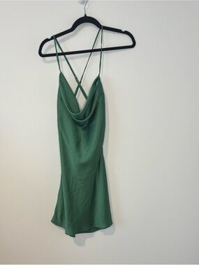 Lovers + Friends Emerald Green Satin Slip Dress Cowl Neck Open Back Mini Medium